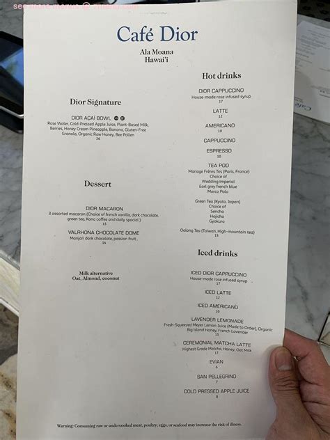 dior café menu|cafe dior menu prices.